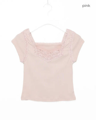 Lace layered neck French T-shirt