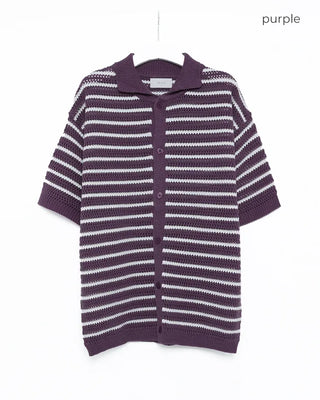 (Unisex) Striped Short-Sleeve Cardigan