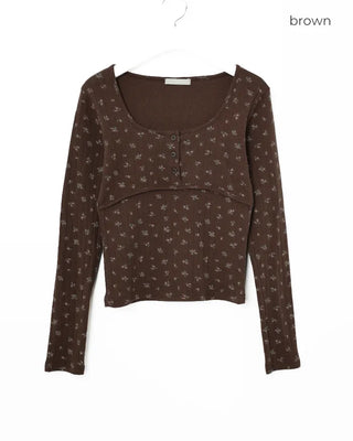 Flower detail button t-shirt