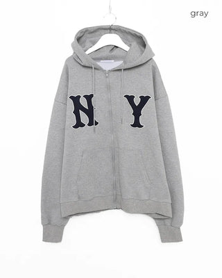 (Unisex) NY Unique Big Patch Zip-Up Hooded Parka