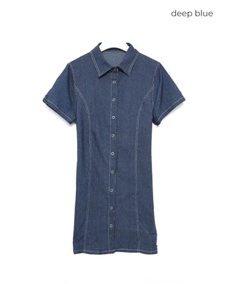 Rear Ribbon Denim Mini Dress