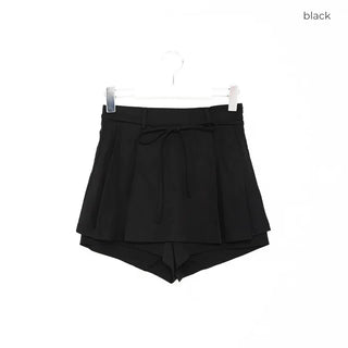 Waist ribbon pleated mini skirt