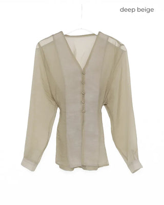 Collarless sheer blouse