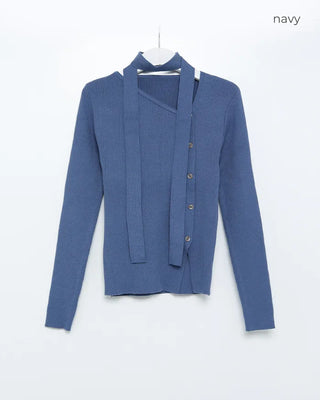 Asymmetrical Button Cardigan & Tie Set