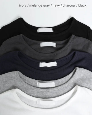Jewel neck cropped sleeve T-shirt
