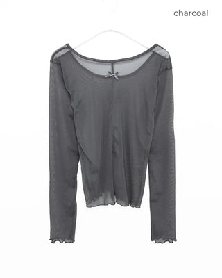 Ribbon sheer long-sleeve T-shirt