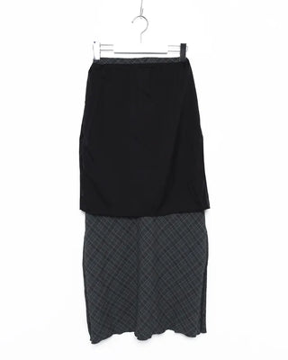 Checked drawstring long skirt