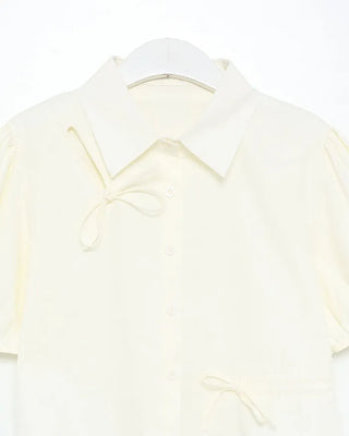 Drawstring Ribbon Asymmetrical Short-Sleeve Shirt