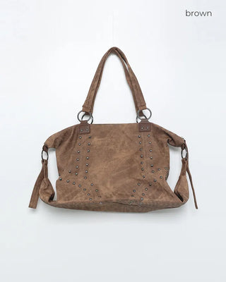 Double Studded Vintage Leather Tote Bag