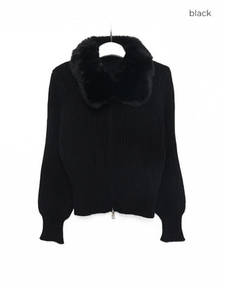 Fur collar knit cardigan