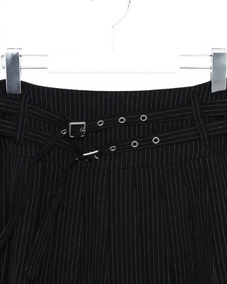 Double-belted pinstripe mini skirt