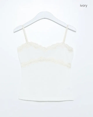 Polka dot tulle lace yoke camisole