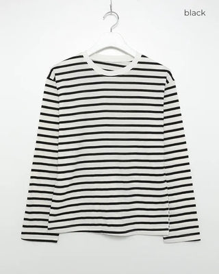 Simple striped round neck long sleeve T-shirt