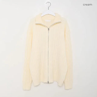 Cable knit 2-way zip-up knit