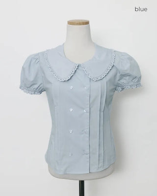 [6th Re-release] (ORIGINAL) Heart Button Lace Puff Blouse