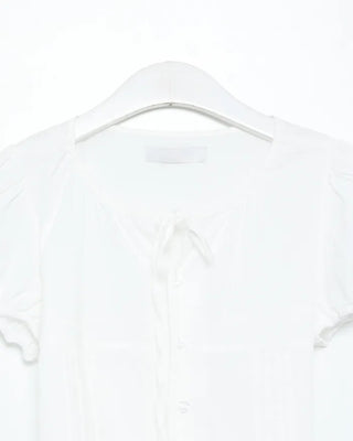 Pintuck puff sleeve ribbon tie blouse