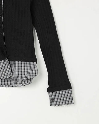 Checked shirt layered cardigan