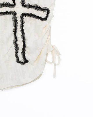 Tulle fabric distressed tank top