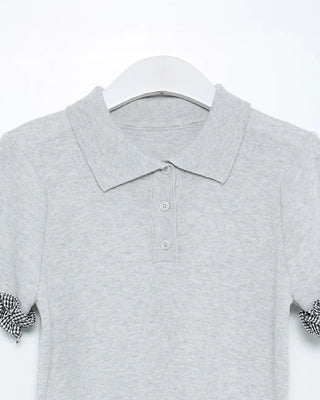 Checked frill detail short-sleeved knit
