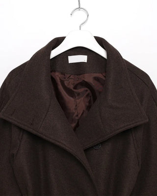 High-neck belted long coat
