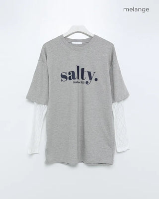 Lace sheer sleeve layered T-shirt