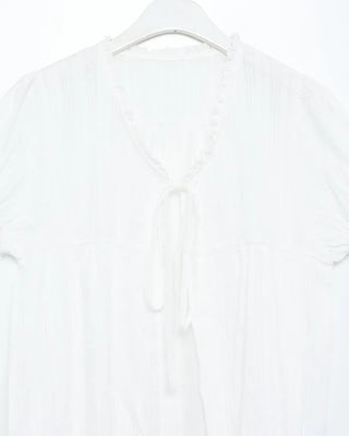 Striped front-open puff blouse