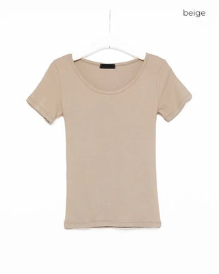 Jewel Neck Modal Half T-Shirt
