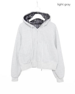 Inner tartan check cropped hooded parka