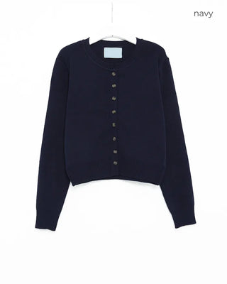 Round neck marble button basic cardigan