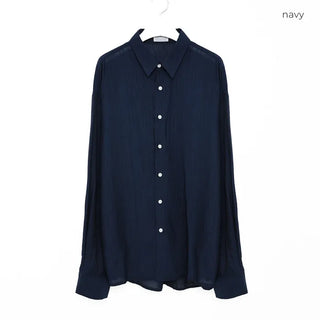Linen-like shirred long-sleeved shirt