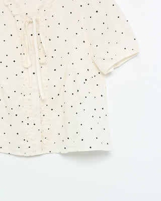 V-neck polka dot pattern ruffle blouse