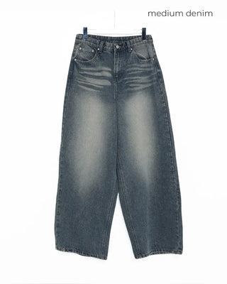 Washed balloon denim pants