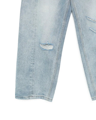 Distressed wide-leg denim