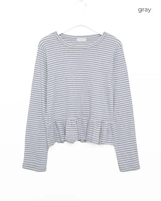 Waist frill striped T-shirt