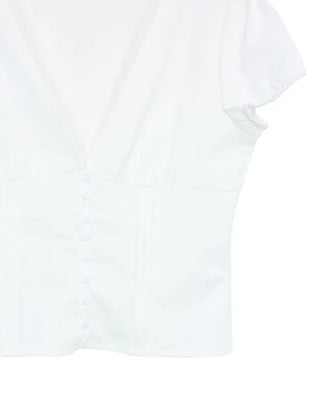 V-neck lace waist-shaping blouse