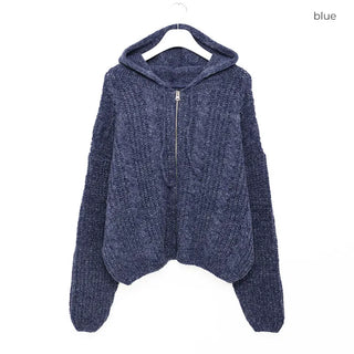 Hooded Cable Zip-Up Knit