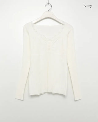 Lace neckline ribbed knit