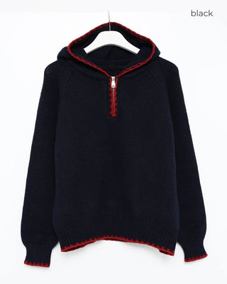 Two-tone knit half-zip hoodie