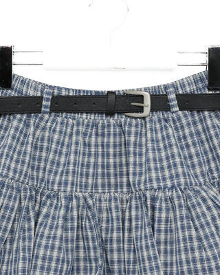 Belted check balloon mini skirt