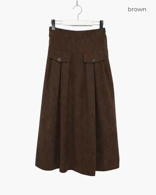 Corduroy pleated long skirt