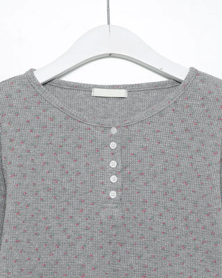 Flower Henley Neck Long T-Shirt