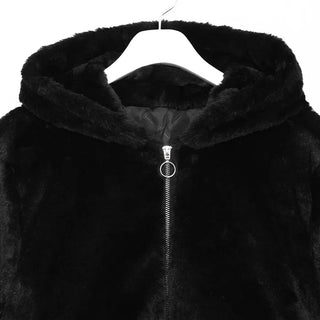 Fur cropped hooded zip-up