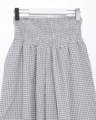 Shirred wide-waist gingham check pants