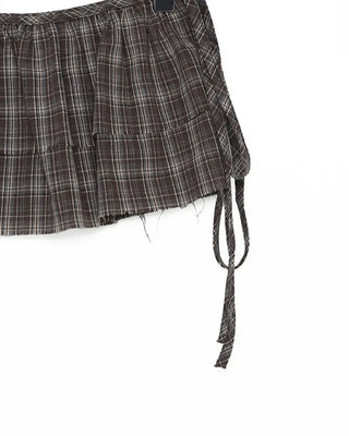 Checked frill layered wrap skirt
