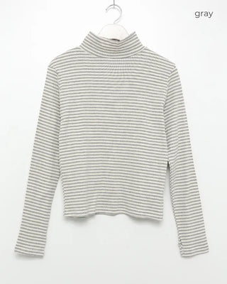 Half-neck striped long-sleeve T-shirt