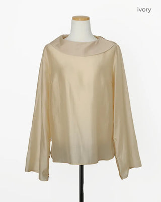 (ORIGINAL) Round Collar Button Sheer Blouse