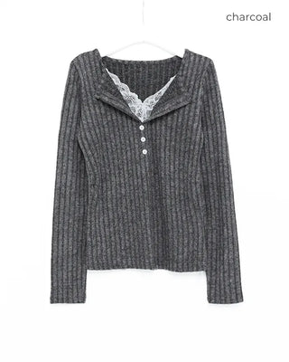 Lace-layered slim-fit knit