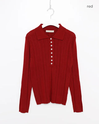 Button-up polo collar knit sweater