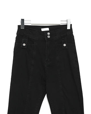 Double-button slit bootcut denim pants