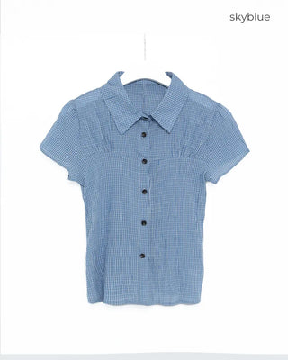 Checked Shirring Short-Sleeve Shirt